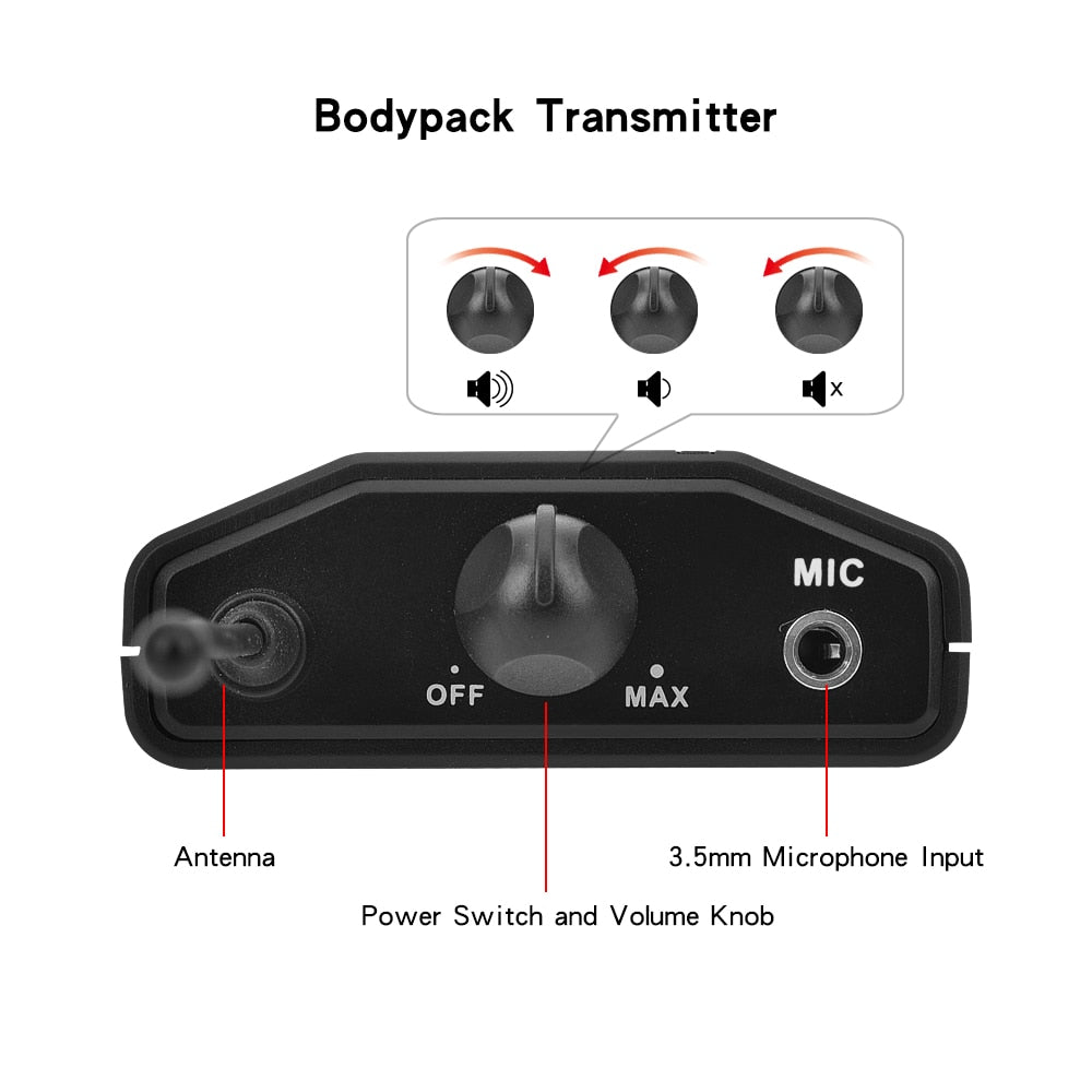 EYK EW-C01 Sistema de micrófono Lavalier inalámbrico UHF de 30 canales con micrófono de solapa de estilo portátil entrevista para videocámara SLR