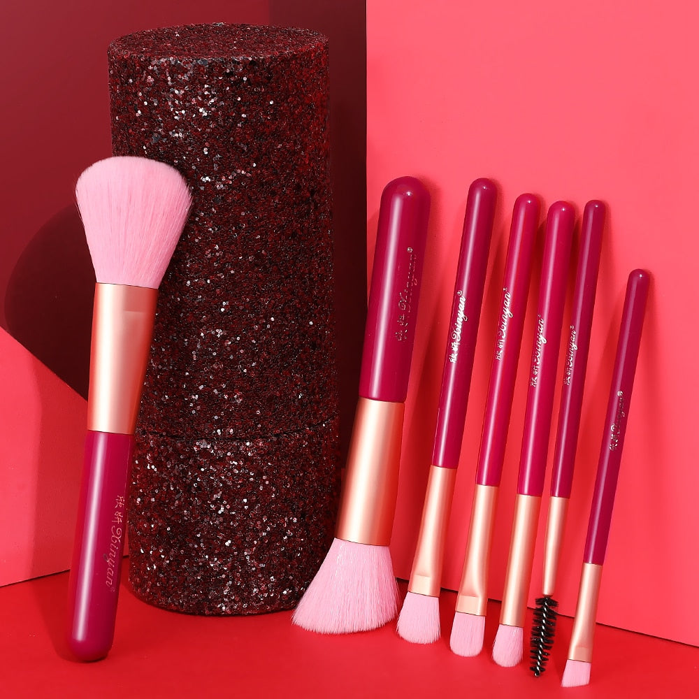 XINYAN-Juego de brochas de maquillaje para principiantes, colorete, sombra de ojos, corrector labial, cosméticos, maquillaje con estuche brillante, base en polvo, herramientas de belleza