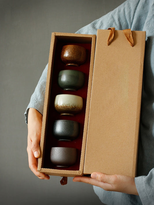 Juego de tazas de té de cerámica LUWU de 5 tazas, juegos de tazas de kung fu chino, vajilla de 80ml