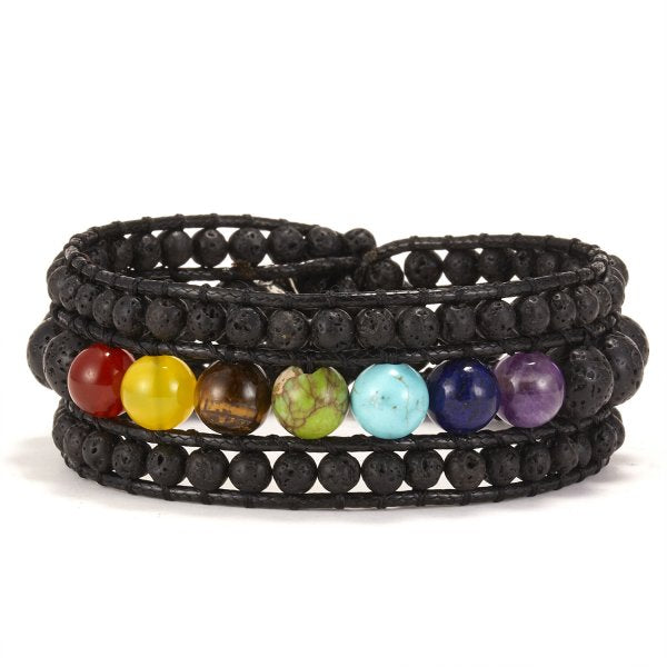 Pulsera de cuentas de piedra Natural para mujer, cadena de cuerda tejida ajustable multicapa Vintage de 3 hebras, regalo de joyería Bohemia a la moda
