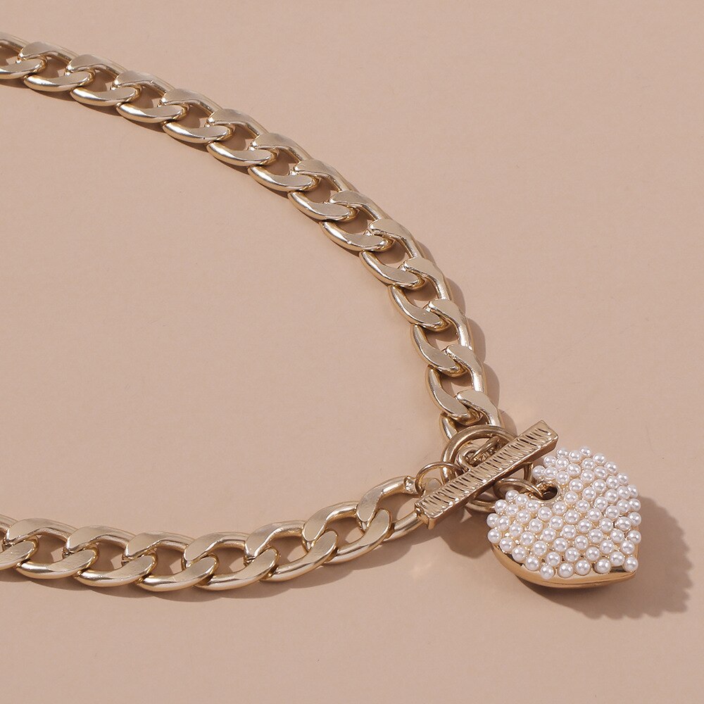 KMVEXO-collar con colgante de corazón de amor y perla de imitación Punk para mujer, cierre de palanca grueso, joyería para fiesta, collares, regalo de Navidad