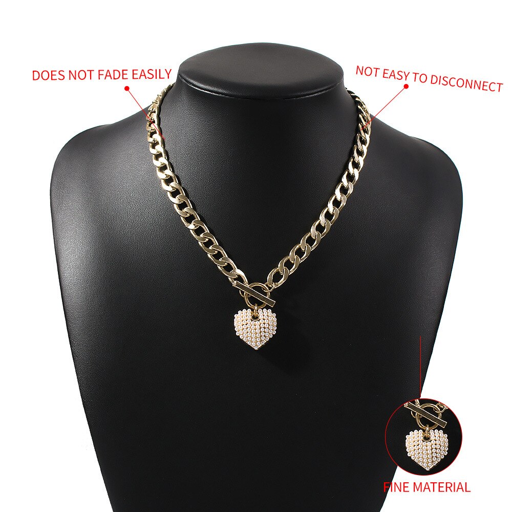 KMVEXO-collar con colgante de corazón de amor y perla de imitación Punk para mujer, cierre de palanca grueso, joyería para fiesta, collares, regalo de Navidad