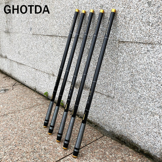 GHOTDA caña de pescar telescópica de fibra de carbono dura súper ligera caña de pescar de mano 3,6 M/4,5 M/5,4 M/6,3 M/7,2 M caña de pescar