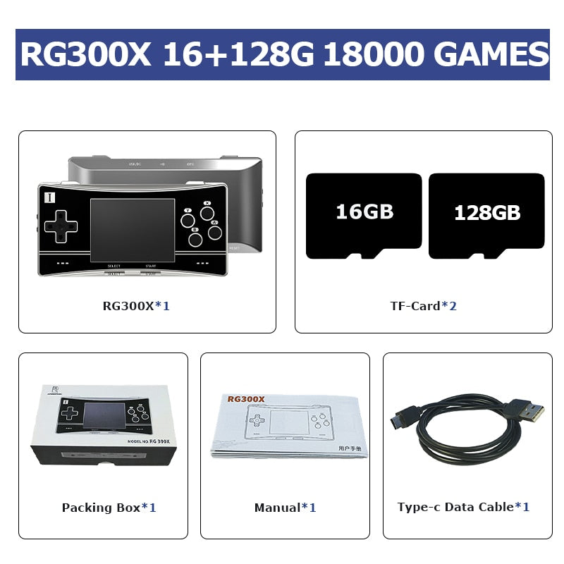 Nueva consola de juegos portátil Retro RG300X con 18000 emuladores de juegos para PS1/MD/FC/GB reproductor de juegos portátil salida HD pantalla IPS de 3,0 "