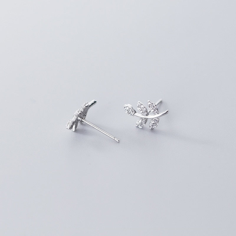 Modian New Autumn Collection Sterling Silver 925 Shiny Clear CZ Tree Leaves Stud Earrings for Women Luxury Wedding Fine Jewelry
