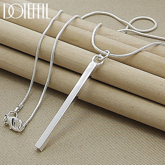 DOTEFFIL-collar con colgante de Pilar cuadrado/redondo para mujer, de Plata de Ley 925, cadena de serpiente de 18 pulgadas, joyería para fiesta de compromiso y boda