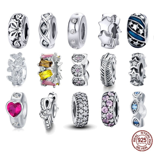 BISAER, espaciador de Plata de Ley 925, corazón de cereza, ojo azul, cuentas con tapón de flor, abalorio compatible con pulsera, accesorios DIY, joyería