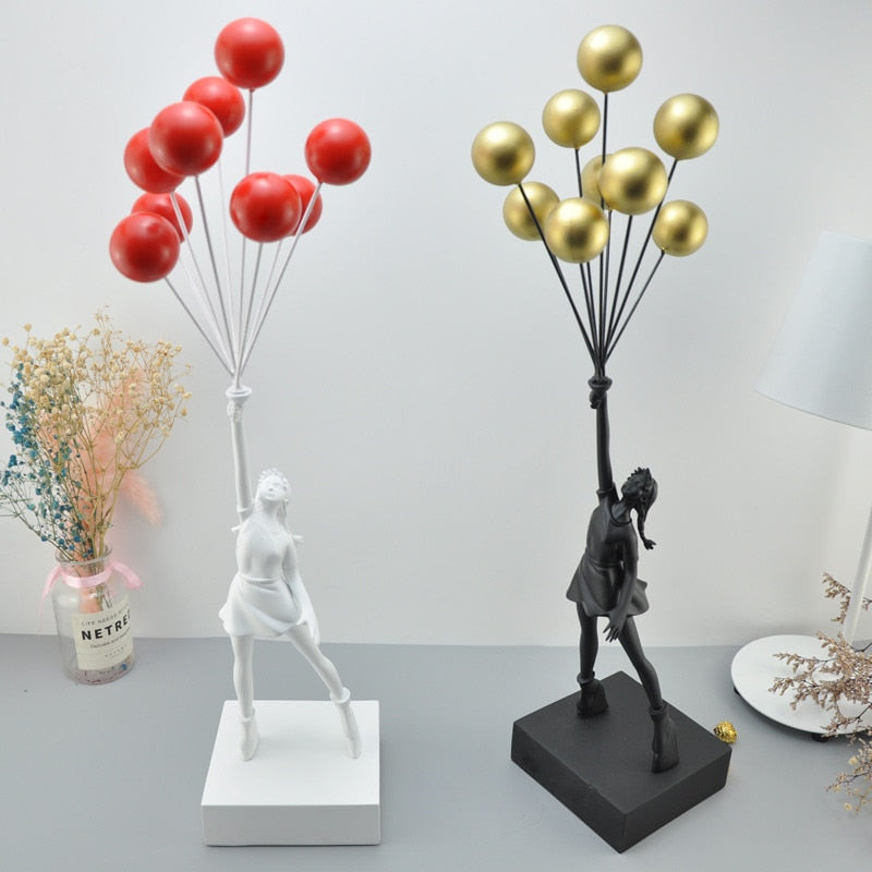 Nuevas estatuas lujosas de globos para niñas, globos voladores Banksy, escultura artística para niñas, artesanía de resina, decoración del hogar, regalo de Navidad de 57cm