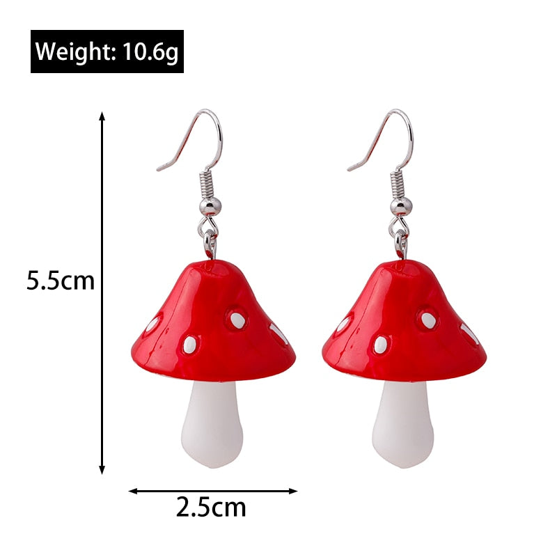 Cute Plant Mushroom Earrings for Women, Cartoon Enamel 8 Color Dangles Earrings Girl Children Ear Hook DIY Party Jewelry Gifts