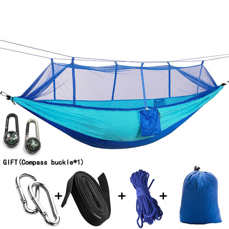 Hamaca para acampar/jardín con mosquitera, muebles de exterior para 1-2 personas, cama colgante portátil, columpio para dormir de tela de paracaídas resistente