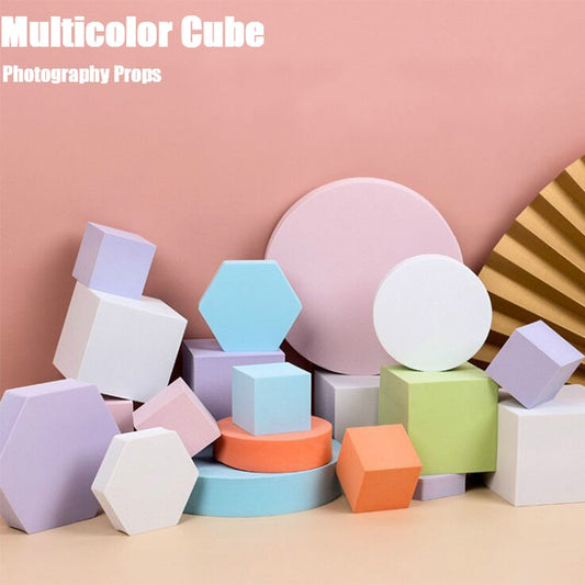 Recién llegado, cubo de fotografía INS, accesorios para fotos, cubo geométrico de espuma, accesorios de disparo para fondos de fotografía, color rosa claro y morado
