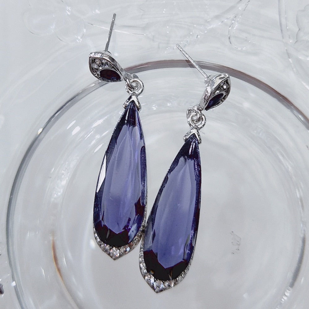 Pendientes creativos de Retro Azul con forma de gota de cristal, pendientes colgantes clásicos Vintage para mujer, joyería de moda para fiesta, el mejor regalo