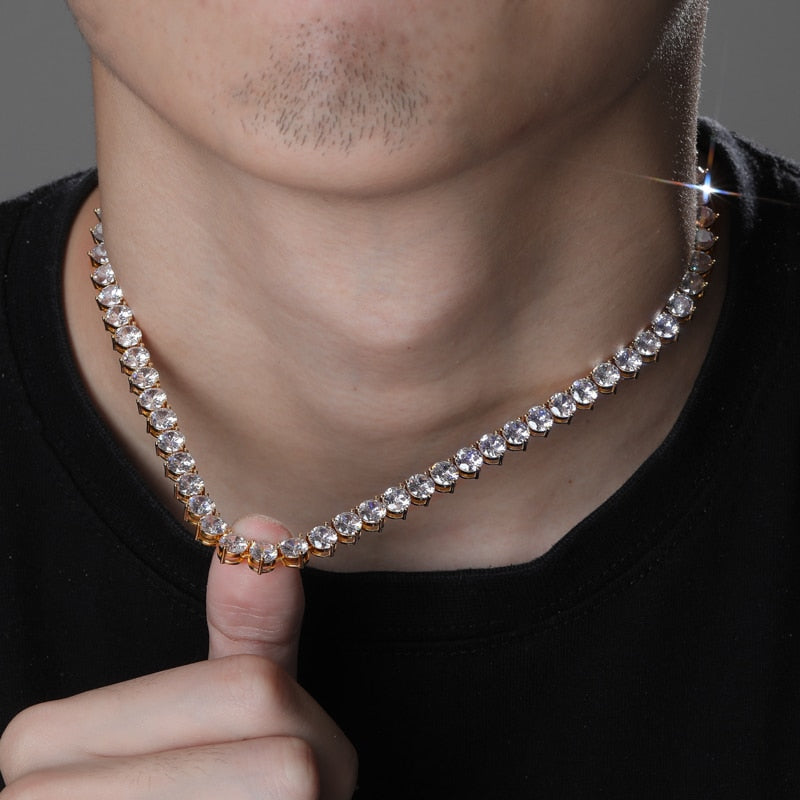 TOPGRILLZ Bling 3 puntas collar de cadena de tenis 4mm 6mm hombres Hip Hop encanto oro/plata joyería de Color helado AAA Cubic Zirconia