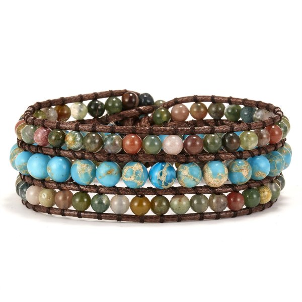 Pulsera de cuentas de piedra Natural para mujer, cadena de cuerda tejida ajustable multicapa Vintage de 3 hebras, regalo de joyería Bohemia a la moda