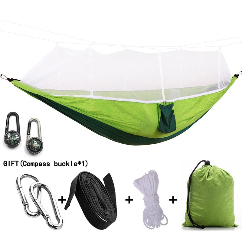 Hamaca para acampar/jardín con mosquitera, muebles de exterior para 1-2 personas, cama colgante portátil, columpio para dormir de tela de paracaídas resistente