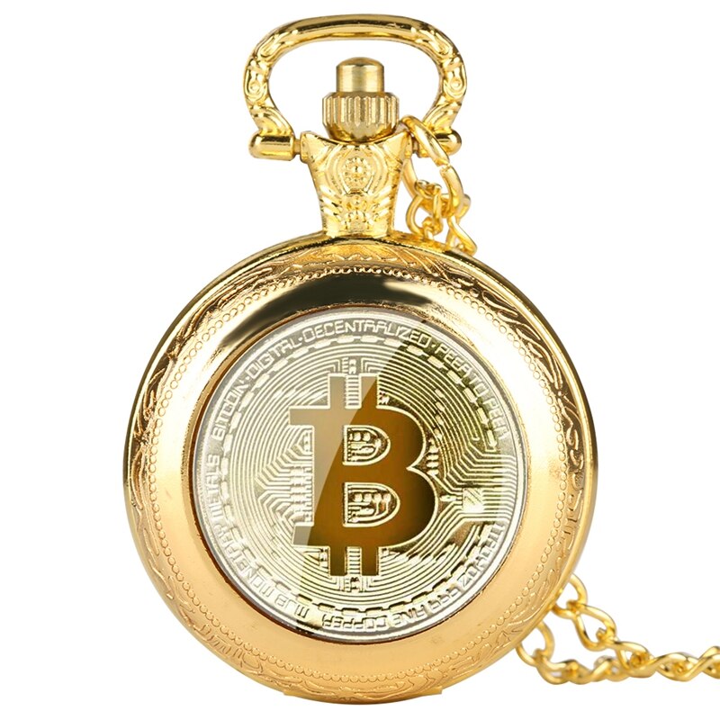 Reloj de bolsillo de cuarzo BTC, réplica de rublo de monedas físicas de Bitcoin chapadas Retro, Metal físico, colecciones de monedas de bits de imitación antiguas
