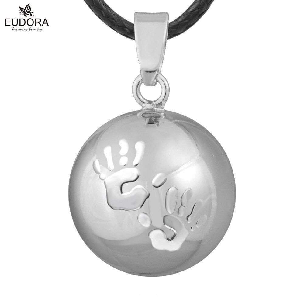 Eudora Baby hands footprint Chime Ball Pendant Necklace Pregnant Ball Angel Caller Pendant For Women MOM Best Gift