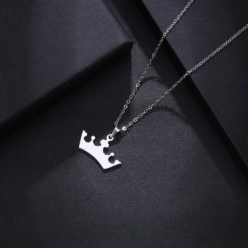 DOTIFI Stainless Steel Necklace For Women Man Lover&#39;s Cartoon Crown Gold And Silver Color Pendant Necklace Engagement Jewelry