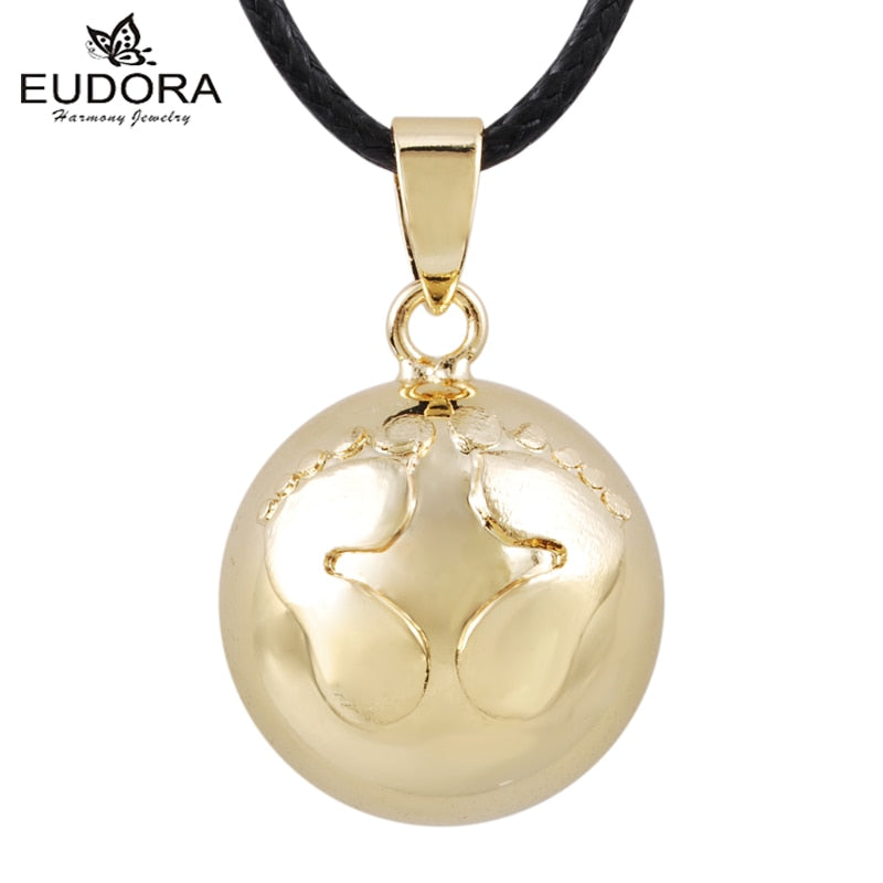 Eudora Baby hands footprint Chime Ball Pendant Necklace Pregnant Ball Angel Caller Pendant For Women MOM Best Gift