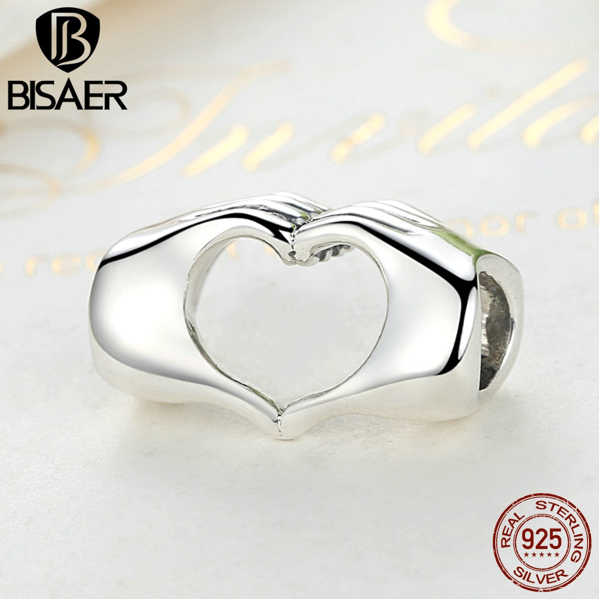 Recién llegado, auténtica Plata de Ley 925, cuentas de corazón cerradas con forma de mano, compatibles con pulseras BISAER, joyería DIY Aking ECC125