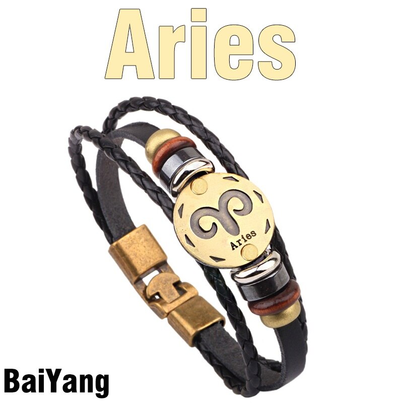 MNWT, hebillas de aleación de bronce a la moda, pulsera de signos del zodiaco para hombres, joyería informal con encanto para amantes, pulseras Punk de cuero