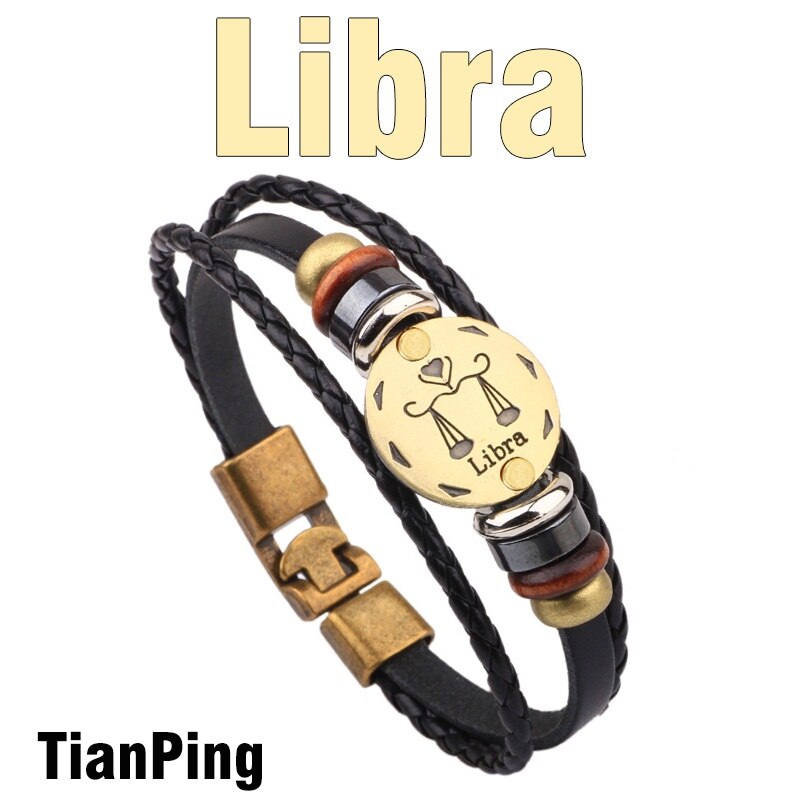 MNWT, hebillas de aleación de bronce a la moda, pulsera de signos del zodiaco para hombres, joyería informal con encanto para amantes, pulseras Punk de cuero
