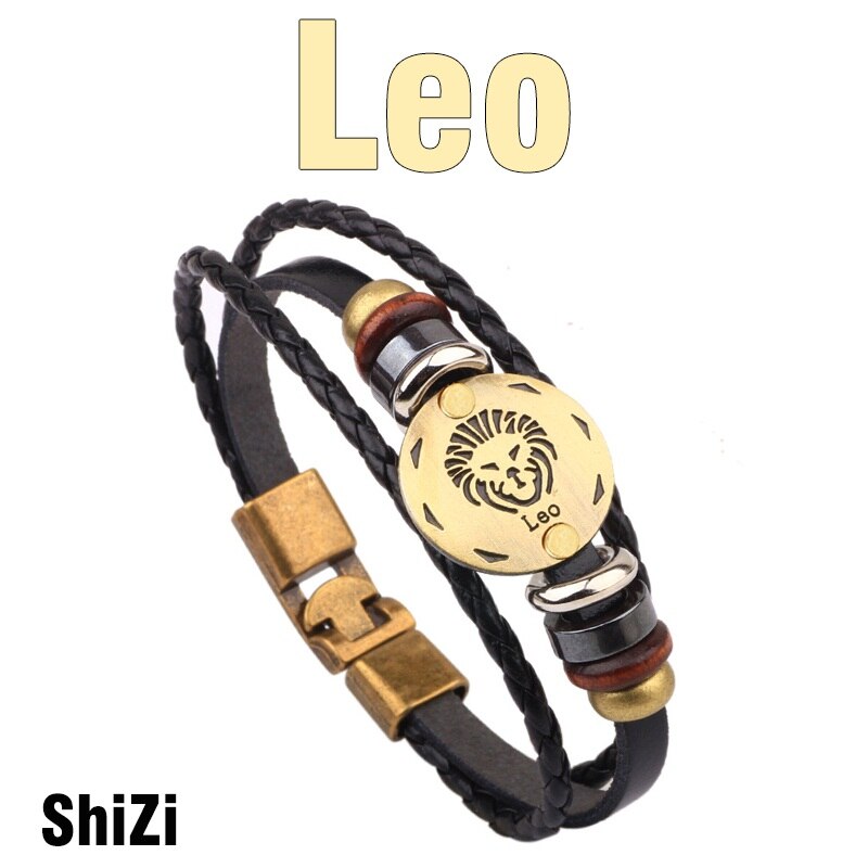MNWT, hebillas de aleación de bronce a la moda, pulsera de signos del zodiaco para hombres, joyería informal con encanto para amantes, pulseras Punk de cuero