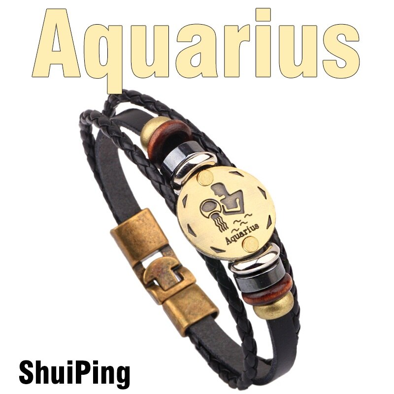 MNWT, hebillas de aleación de bronce a la moda, pulsera de signos del zodiaco para hombres, joyería informal con encanto para amantes, pulseras Punk de cuero