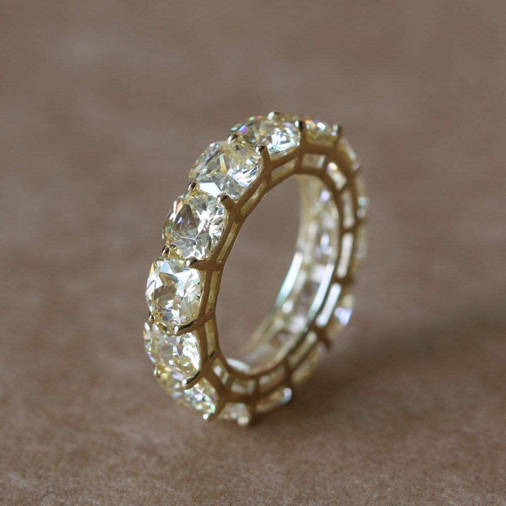 Anillo de mujer de circonio 5A de toda la fila, hecho de plata maciza 925, corte de cojín cuadrado, 5 mm, tamaño 5, 6, 7, 8, 9, 10, anillo para hombre, bisutería para mujer
