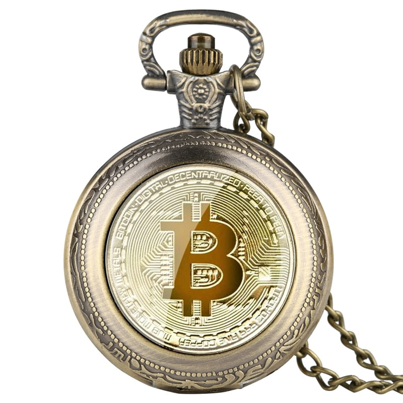 Reloj de bolsillo de cuarzo BTC, réplica de rublo de monedas físicas de Bitcoin chapadas Retro, Metal físico, colecciones de monedas de bits de imitación antiguas