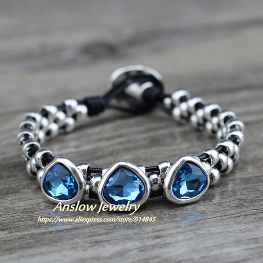 Anslow, la marca más vendida, pulseras de corazón de cristal DIY hechas a mano Retro Vintage para mujer, regalo del Día de la madre LOW0737LB
