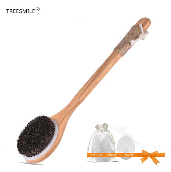 TREESMIL-cepillo de baño de cerdas naturales, masaje portátil de viaje, pelo de caballo, cepillo seco de madera, exfoliante, belleza, cepillo de ducha corporal D30