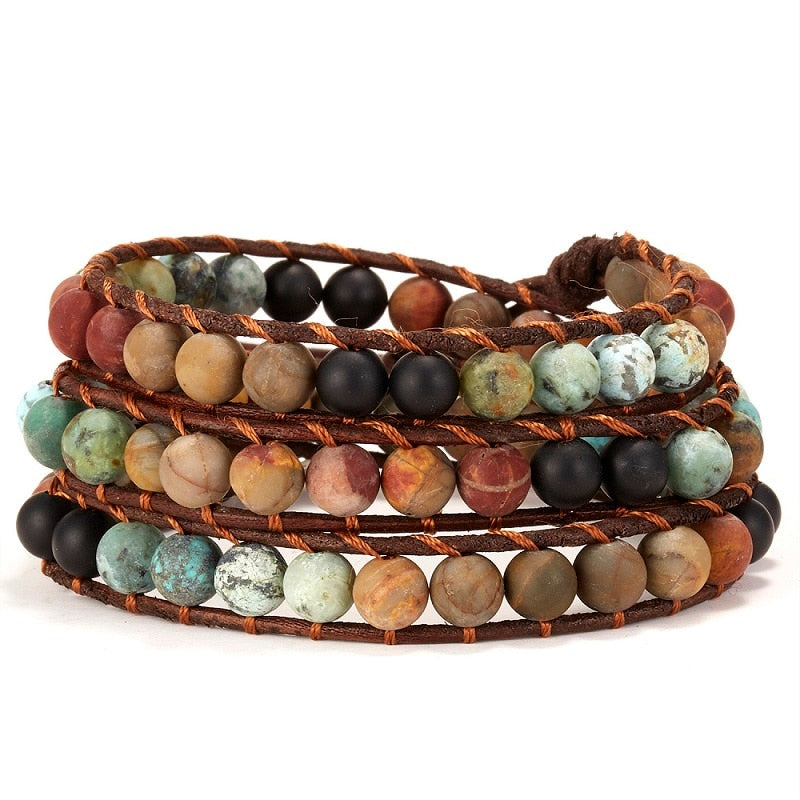 Pulsera de cuentas de piedra Natural para mujer, cadena de cuerda tejida ajustable multicapa Vintage de 3 hebras, regalo de joyería Bohemia a la moda