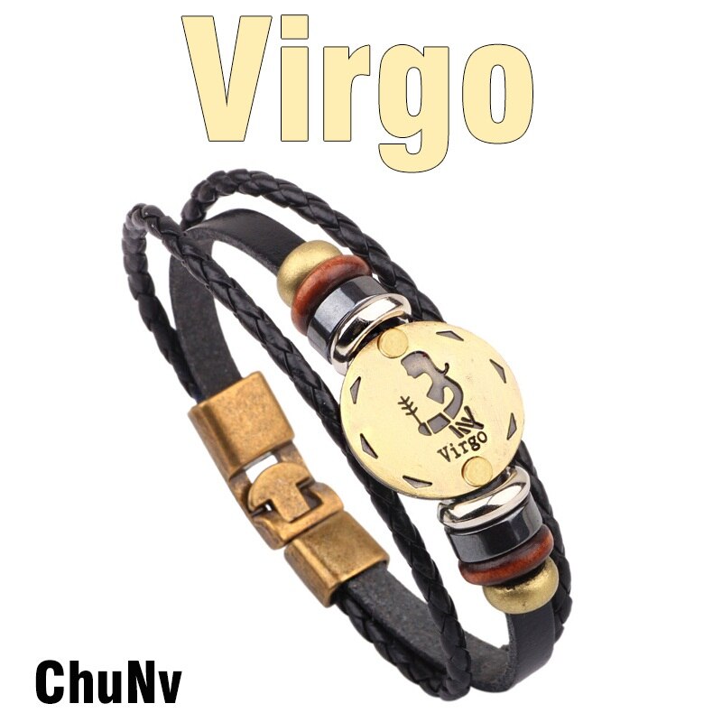 MNWT, hebillas de aleación de bronce a la moda, pulsera de signos del zodiaco para hombres, joyería informal con encanto para amantes, pulseras Punk de cuero