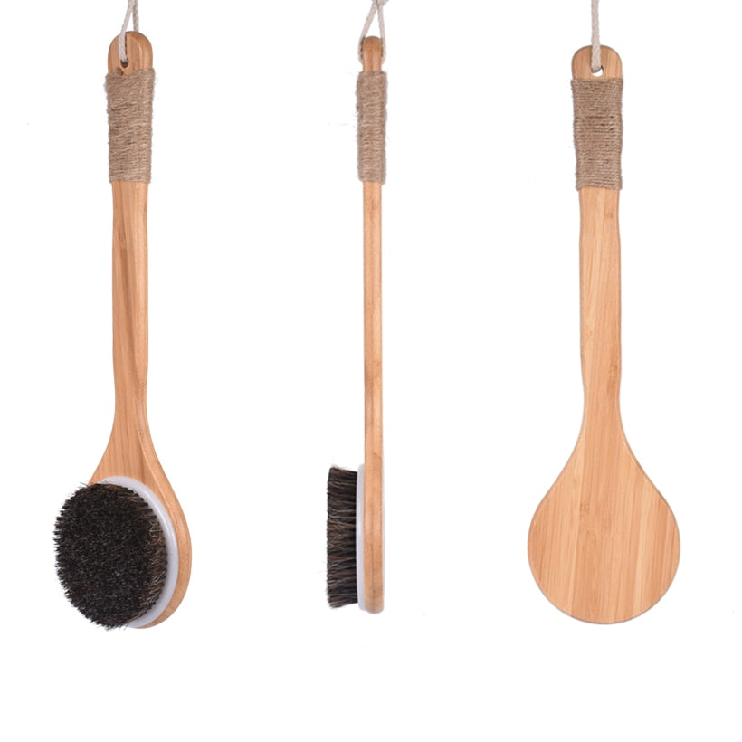 TREESMIL-cepillo de baño de cerdas naturales, masaje portátil de viaje, pelo de caballo, cepillo seco de madera, exfoliante, belleza, cepillo de ducha corporal D30