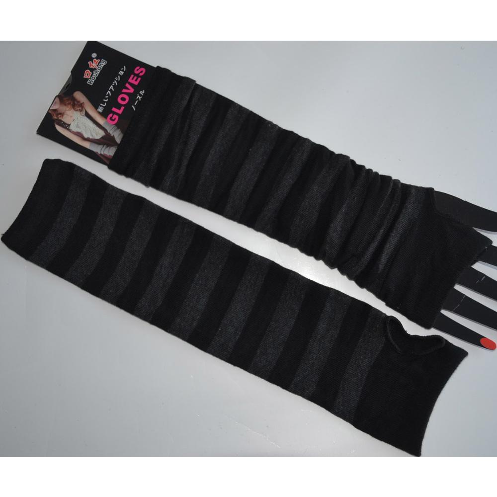 Naiveroo moda mujer señora rayas codo guantes más cálidos tejidos guantes largos sin dedos codo mitones accesorios de Navidad regalo
