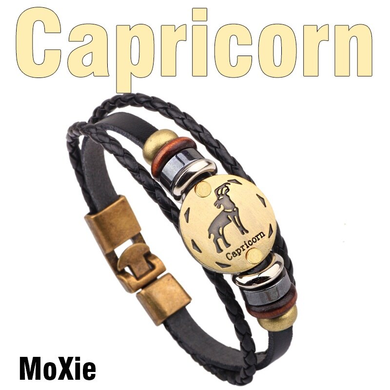 MNWT, hebillas de aleación de bronce a la moda, pulsera de signos del zodiaco para hombres, joyería informal con encanto para amantes, pulseras Punk de cuero