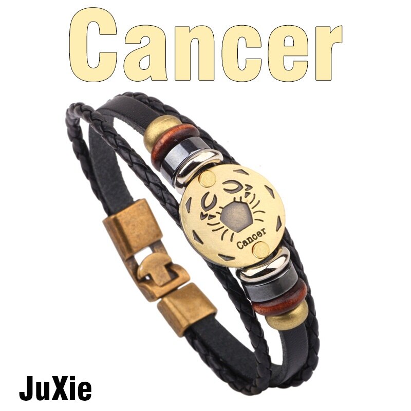 MNWT, hebillas de aleación de bronce a la moda, pulsera de signos del zodiaco para hombres, joyería informal con encanto para amantes, pulseras Punk de cuero