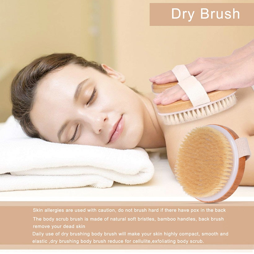 TREESMIL-cepillo de baño de cerdas naturales, masaje portátil de viaje, pelo de caballo, cepillo seco de madera, exfoliante, belleza, cepillo de ducha corporal D30