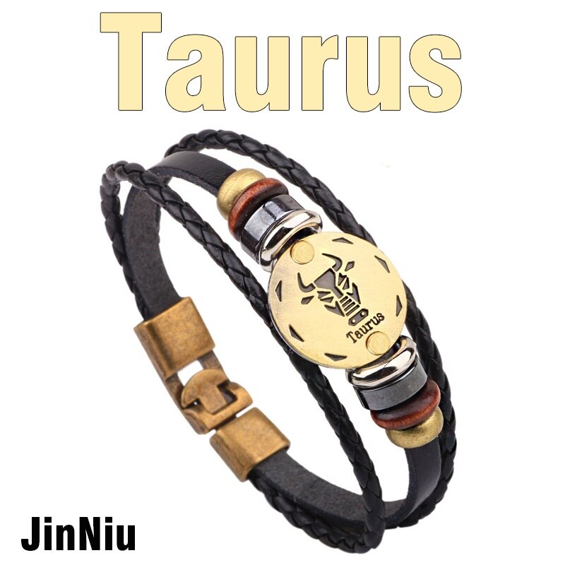 MNWT, hebillas de aleación de bronce a la moda, pulsera de signos del zodiaco para hombres, joyería informal con encanto para amantes, pulseras Punk de cuero