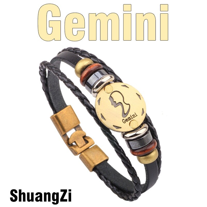 MNWT, hebillas de aleación de bronce a la moda, pulsera de signos del zodiaco para hombres, joyería informal con encanto para amantes, pulseras Punk de cuero