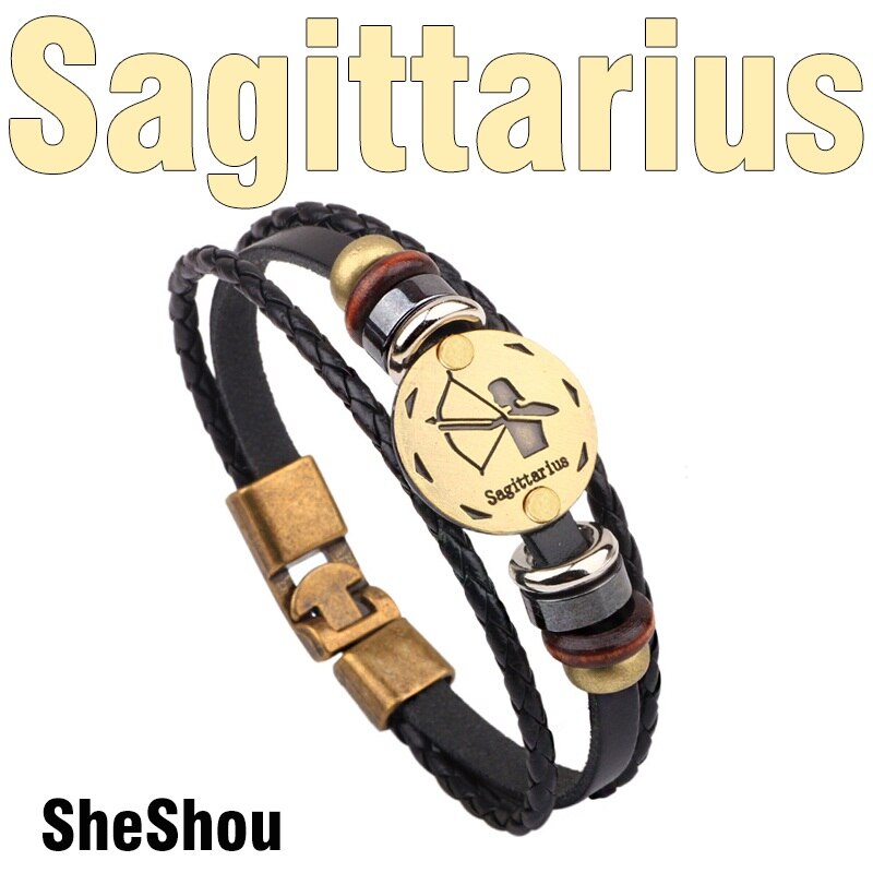 MNWT, hebillas de aleación de bronce a la moda, pulsera de signos del zodiaco para hombres, joyería informal con encanto para amantes, pulseras Punk de cuero