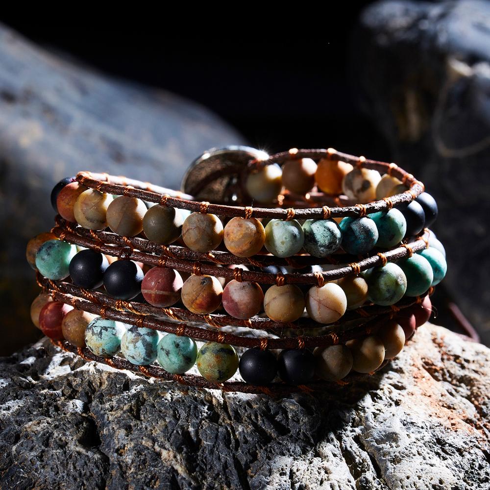 Pulsera de cuentas de piedra Natural para mujer, cadena de cuerda tejida ajustable multicapa Vintage de 3 hebras, regalo de joyería Bohemia a la moda