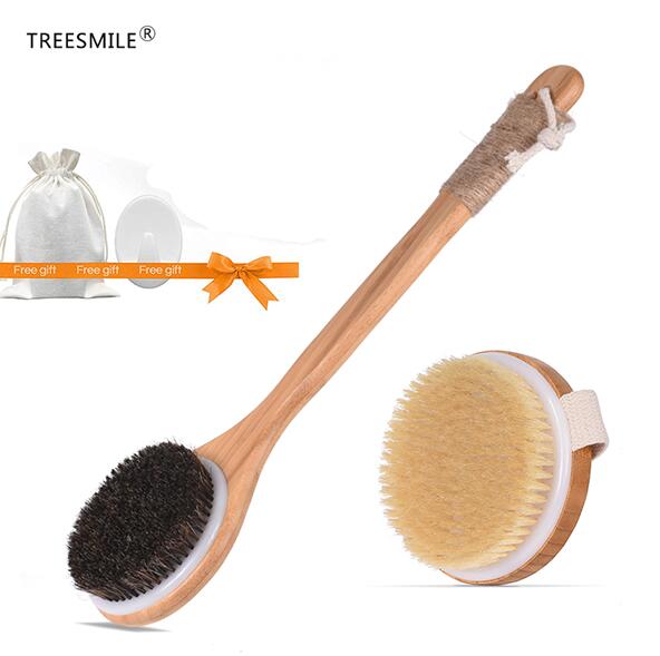 TREESMIL-cepillo de baño de cerdas naturales, masaje portátil de viaje, pelo de caballo, cepillo seco de madera, exfoliante, belleza, cepillo de ducha corporal D30