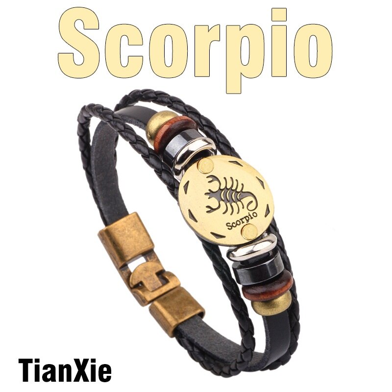 MNWT, hebillas de aleación de bronce a la moda, pulsera de signos del zodiaco para hombres, joyería informal con encanto para amantes, pulseras Punk de cuero