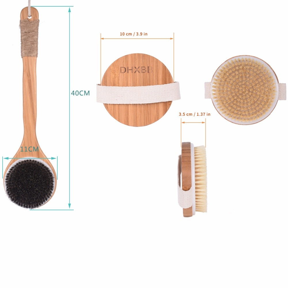TREESMIL-cepillo de baño de cerdas naturales, masaje portátil de viaje, pelo de caballo, cepillo seco de madera, exfoliante, belleza, cepillo de ducha corporal D30