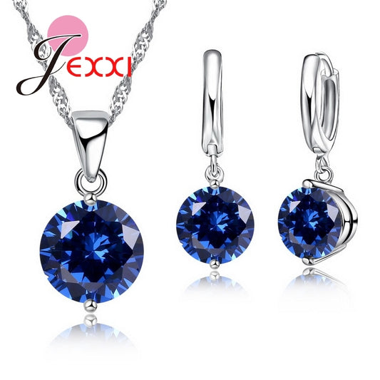 Pendientes de cristal austriaco, collar, juegos de joyas para mujer, Plata de Ley 925 para niña, decoración para fiesta de boda y cumpleaños