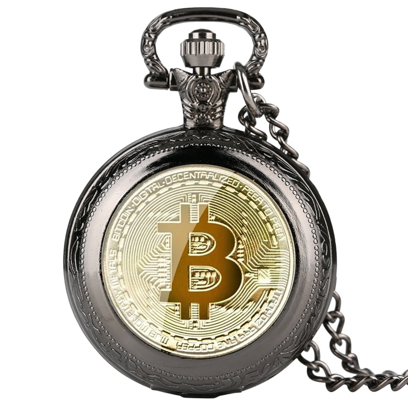 Reloj de bolsillo de cuarzo BTC, réplica de rublo de monedas físicas de Bitcoin chapadas Retro, Metal físico, colecciones de monedas de bits de imitación antiguas