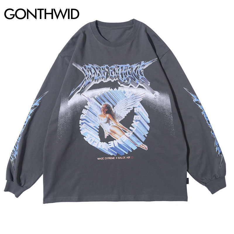 GONTHWID, camisetas creativas de manga larga con estampado de Ángel en 3D, ropa de calle Hip Hop Hipster, camisetas holgadas informales, camisetas de moda para hombres