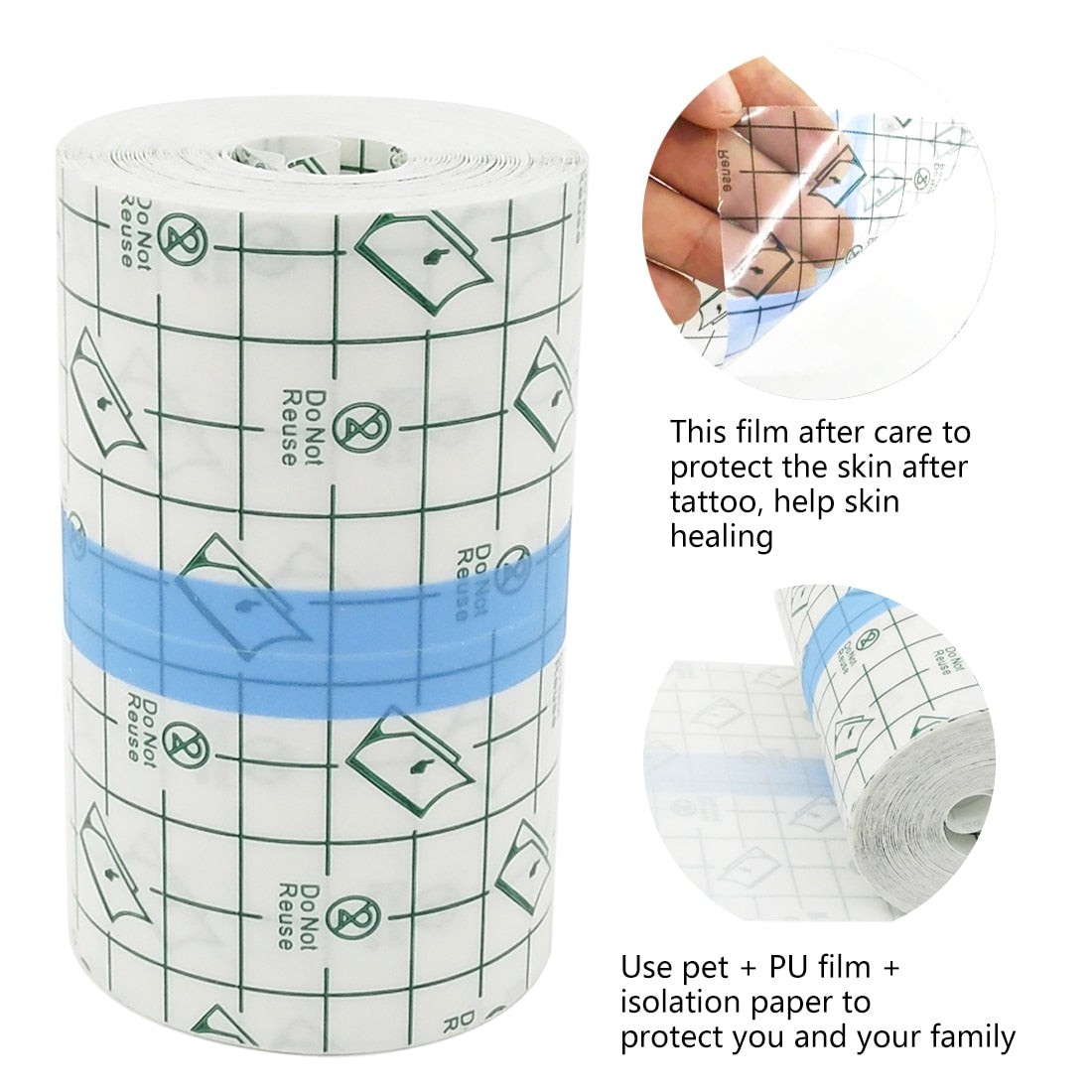 Película de tatuaje impermeable para cuidado posterior, vendajes adhesivos para curación de la piel, suministro de accesorios para tatuaje, cinta de PU